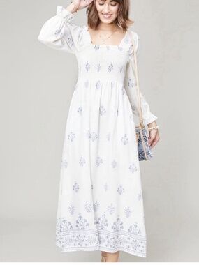 Spartina Riverly Smocked Linen Midi Dress M